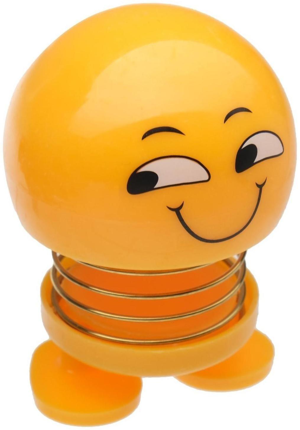 Смайл на пружинке, на панель в авто, улыбка, желтый