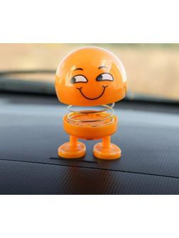 Смайл на пружинке, на панель в авто, улыбка, желтый