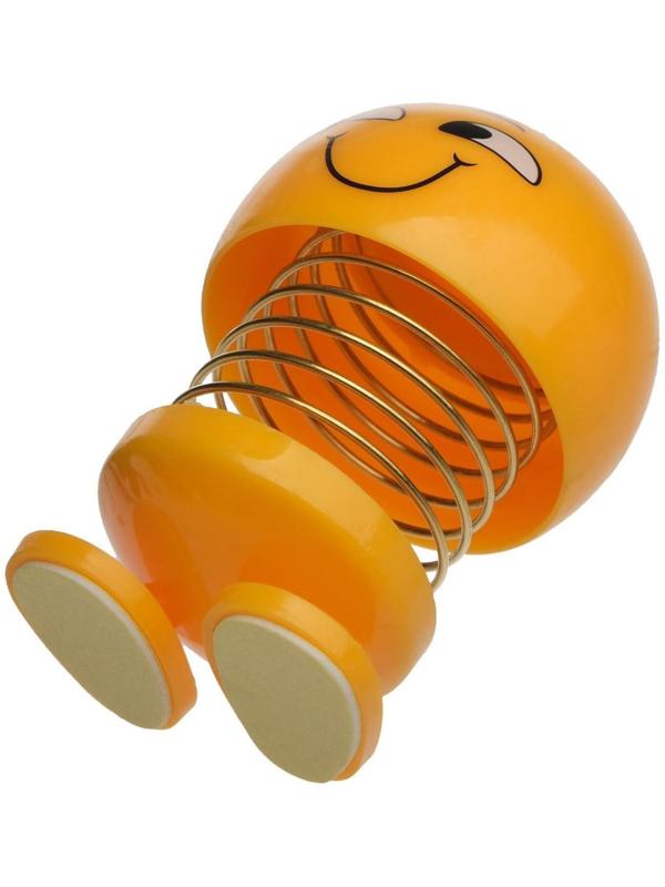 Смайл на пружинке, на панель в авто, улыбка, желтый