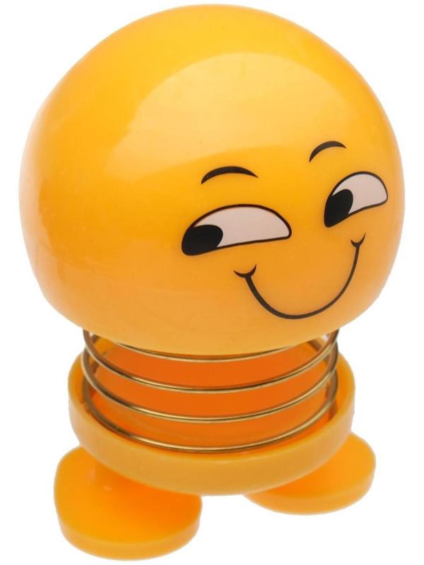 Смайл на пружинке, на панель в авто, улыбка, желтый