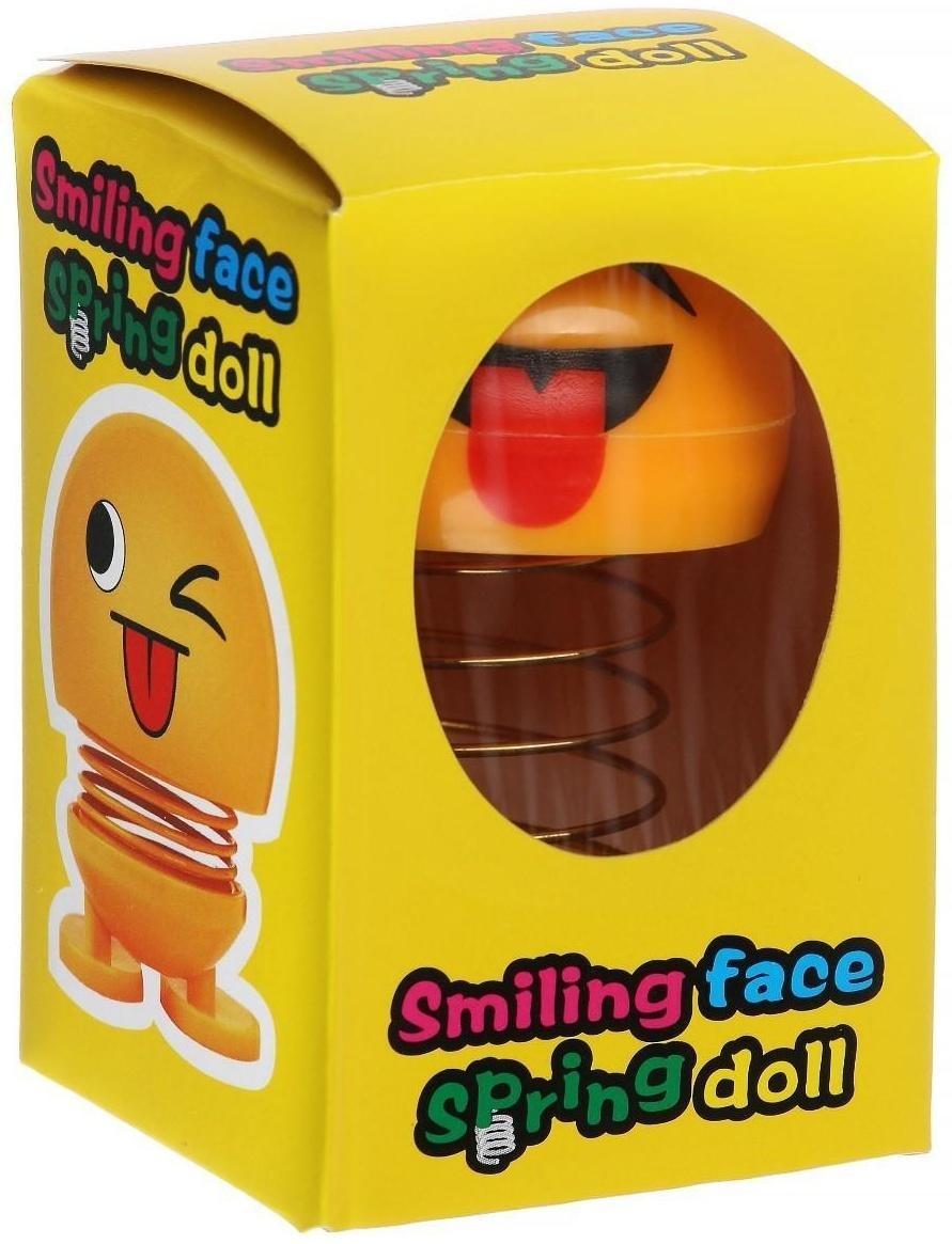 Смайл на пружинке, на панель в авто, язык, желтый