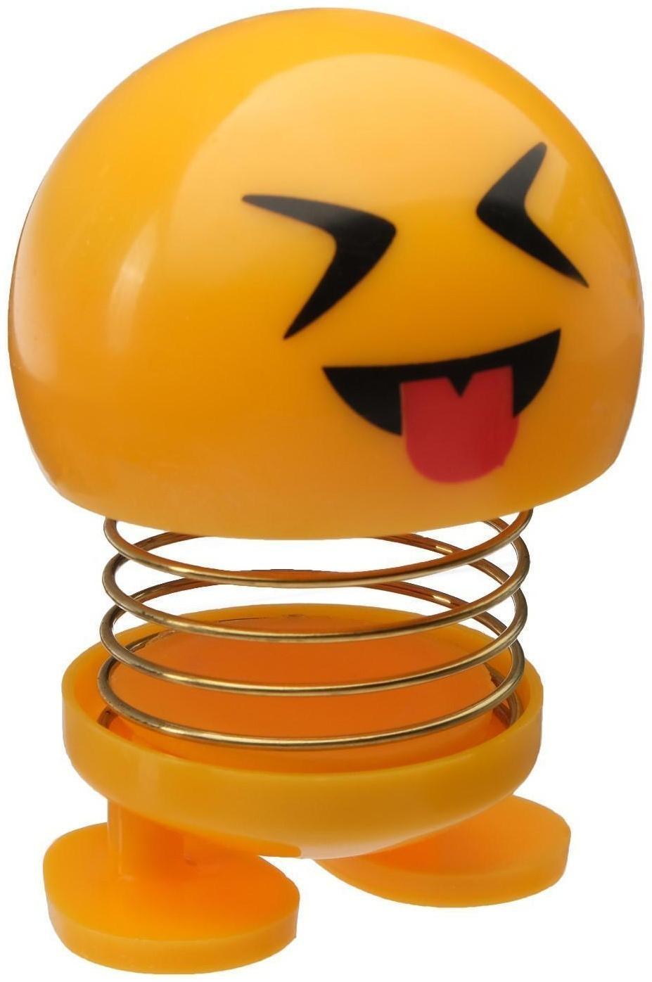 Смайл на пружинке, на панель в авто, язык, желтый