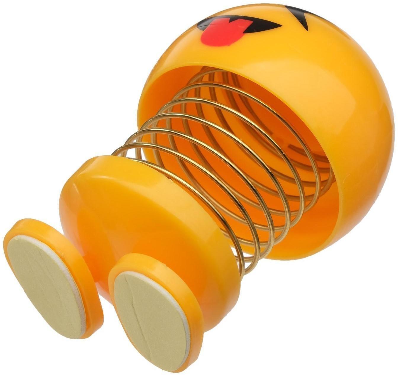 Смайл на пружинке, на панель в авто, язык, желтый