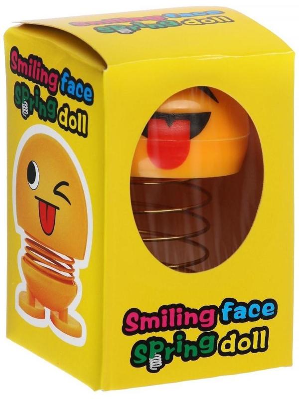 Смайл на пружинке, на панель в авто, язык, желтый