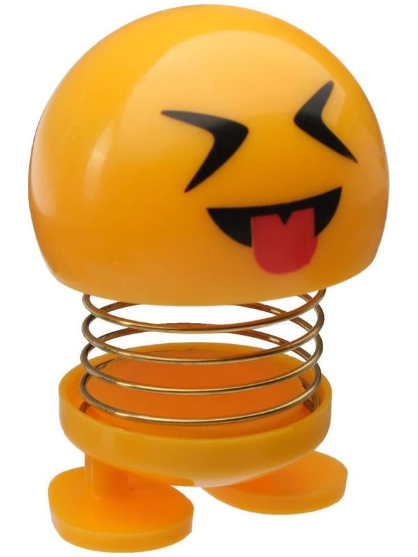 Смайл на пружинке, на панель в авто, язык, желтый