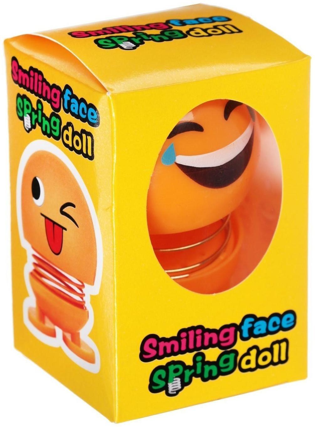 Смайл на пружинке, на панель в авто, смех, желтый