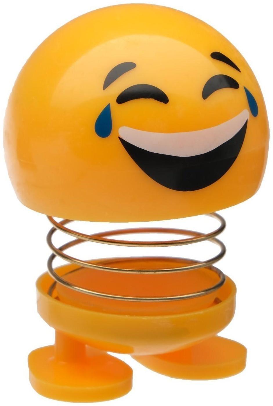 Смайл на пружинке, на панель в авто, смех, желтый