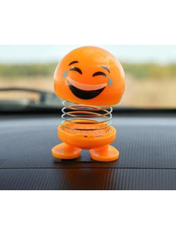 Смайл на пружинке, на панель в авто, смех, желтый