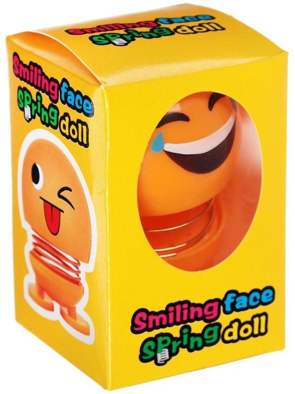 Смайл на пружинке, на панель в авто, смех, желтый