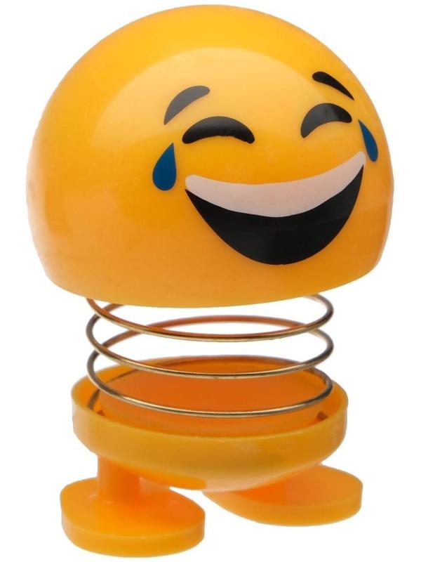 Смайл на пружинке, на панель в авто, смех, желтый