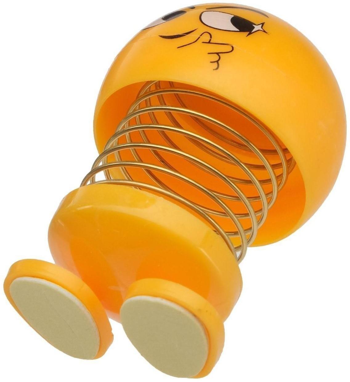 Смайл на пружинке, на панель в авто, хитрый, желтый