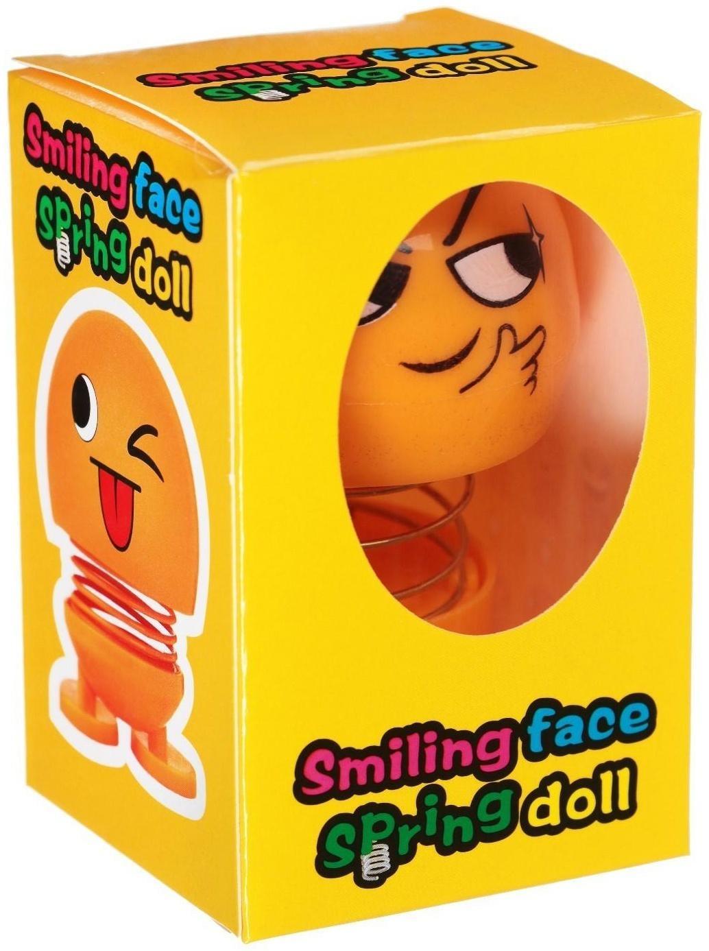 Смайл на пружинке, на панель в авто, хитрый, желтый