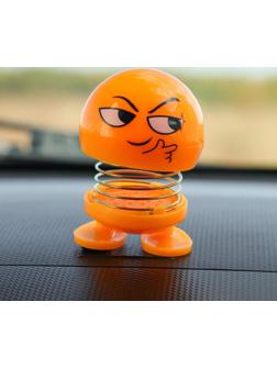 Смайл на пружинке, на панель в авто, хитрый, желтый