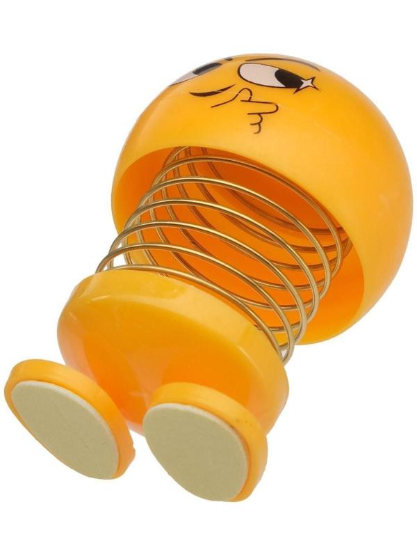 Смайл на пружинке, на панель в авто, хитрый, желтый