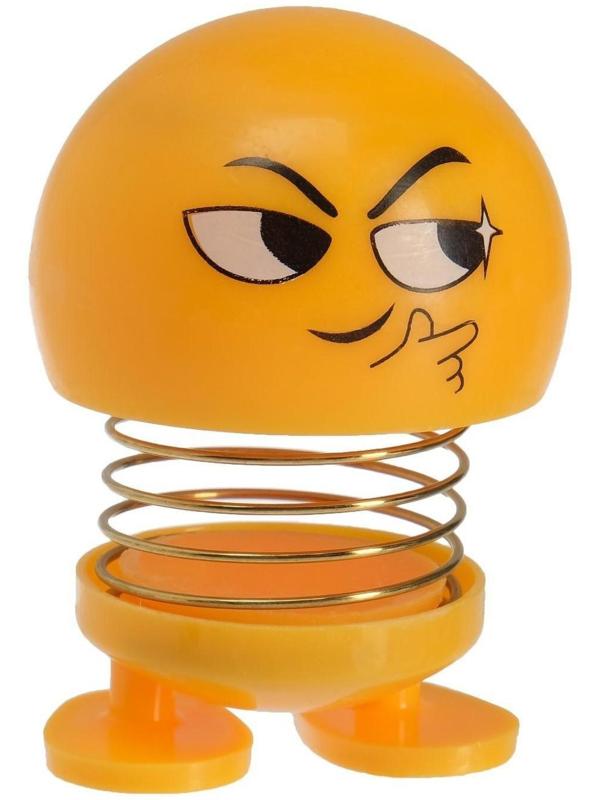 Смайл на пружинке, на панель в авто, хитрый, желтый