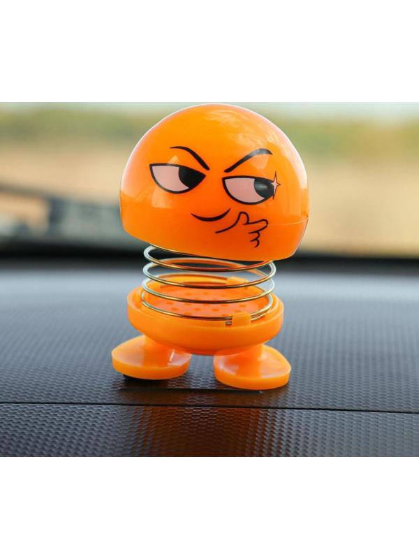 Смайл на пружинке, на панель в авто, хитрый, желтый