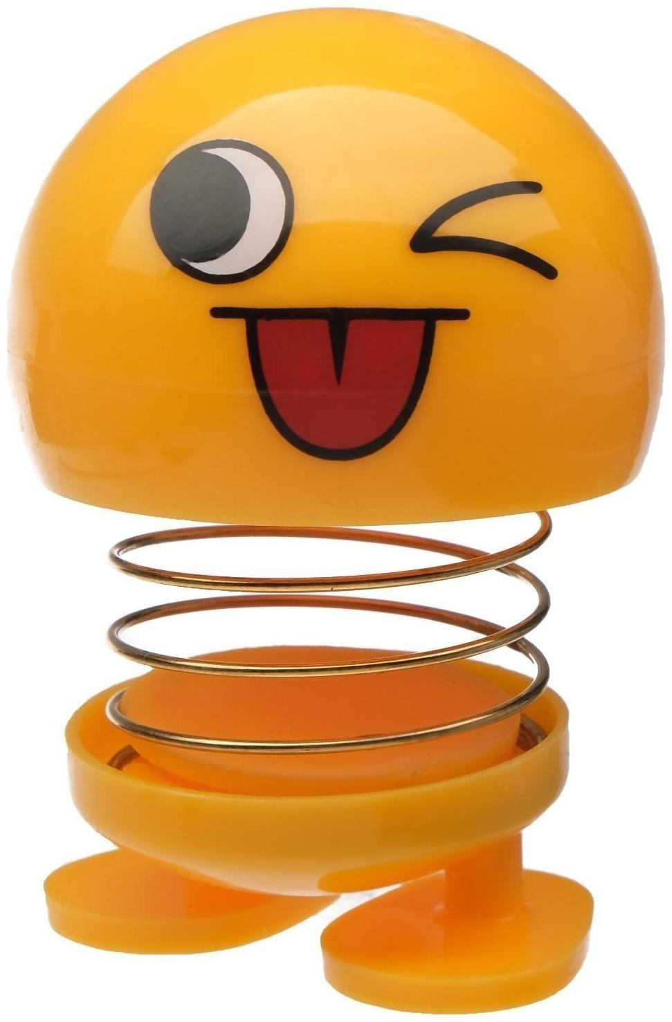 Смайл на пружинке, на панель в авто, подмигивает, желтый