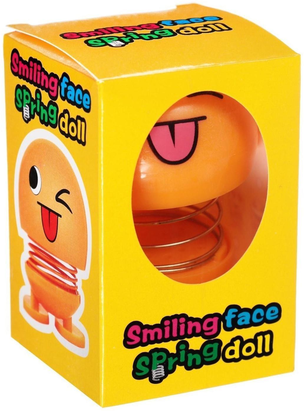 Смайл на пружинке, на панель в авто, подмигивает, желтый