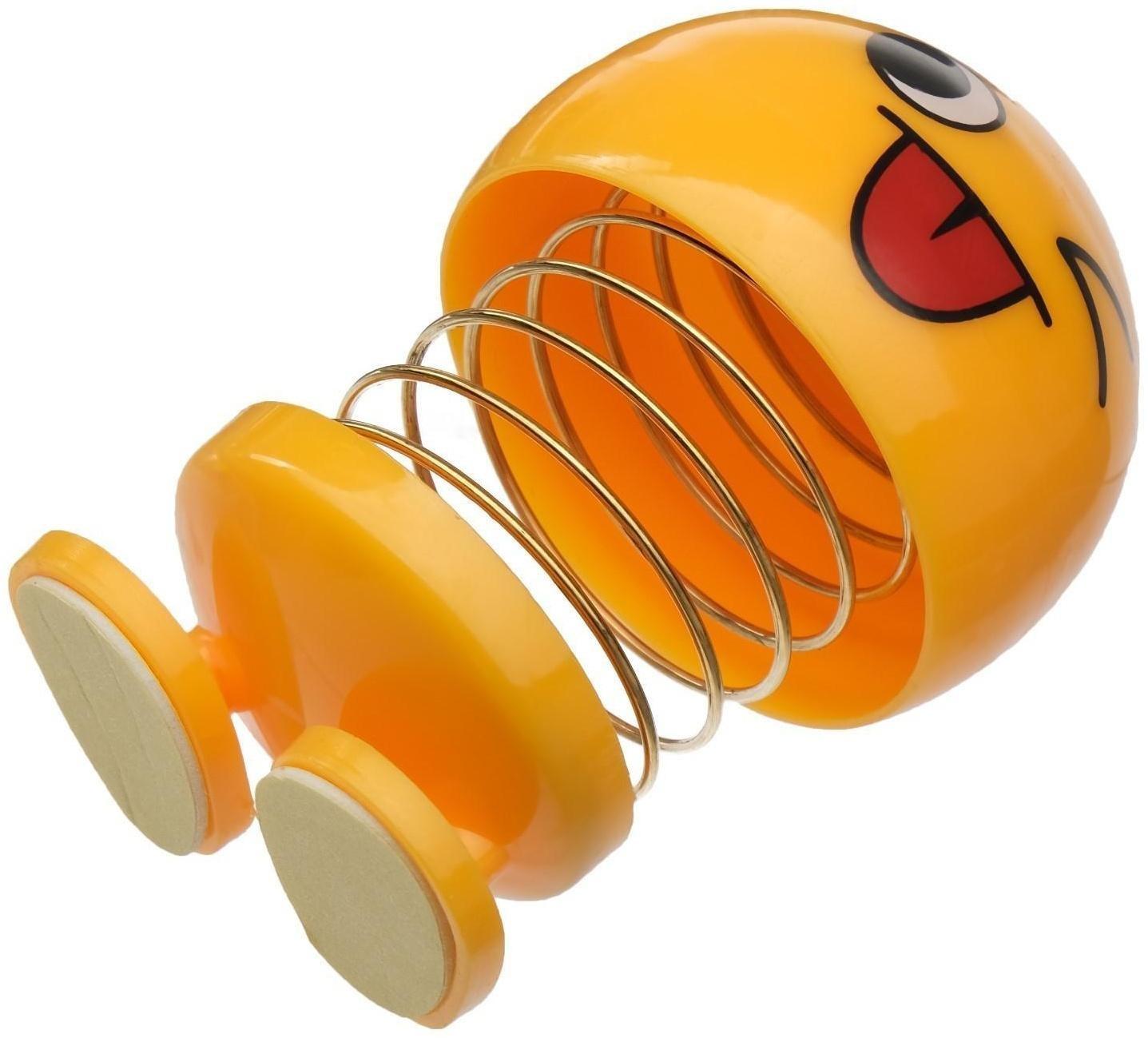 Смайл на пружинке, на панель в авто, подмигивает, желтый