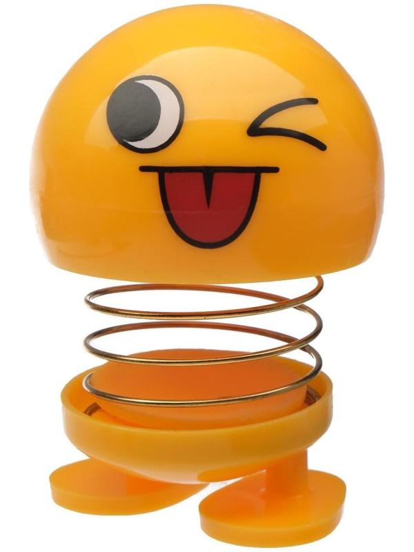 Смайл на пружинке, на панель в авто, подмигивает, желтый