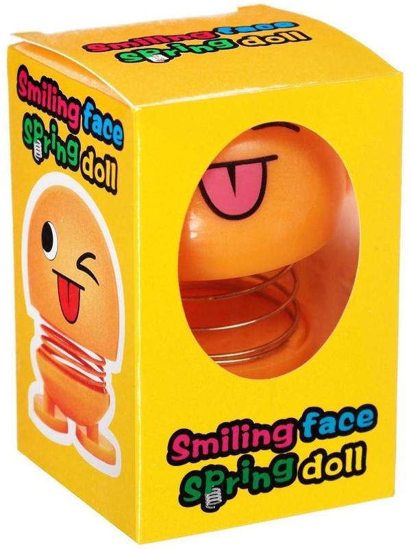 Смайл на пружинке, на панель в авто, подмигивает, желтый