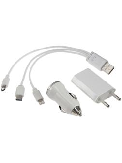 Комплект для зарядки 3 в 1 LuazON UC-13, Type-C/Lightning/microUSB, АЗУ, СЗУ, 1 А, белый