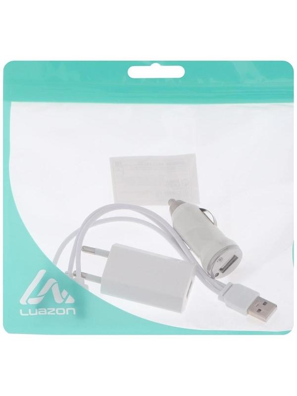 Комплект для зарядки 3 в 1 LuazON UC-13, Type-C/Lightning/microUSB, АЗУ, СЗУ, 1 А, белый