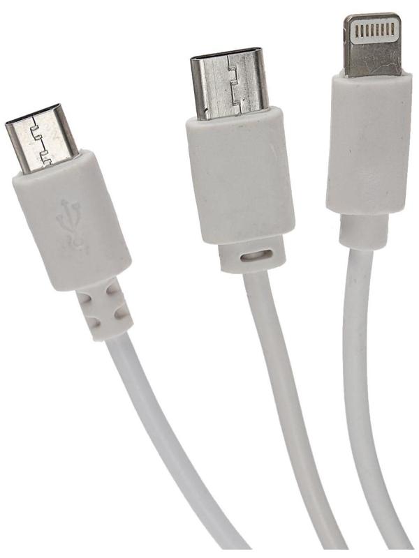 Комплект для зарядки 3 в 1 LuazON UC-13, Type-C/Lightning/microUSB, АЗУ, СЗУ, 1 А, белый