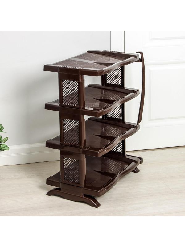 Полка для обуви с ложкой, 4 яруса, 50×32,5×72 см, цвет коричневый