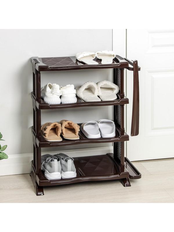Полка для обуви с ложкой, 4 яруса, 50×32,5×72 см, цвет коричневый