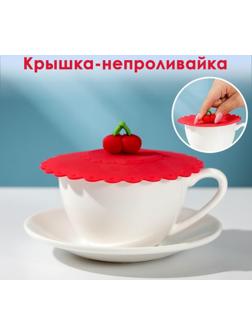 Крышка-непроливайка силиконовая Доляна «Вишенка», d=11 см, цвет красный