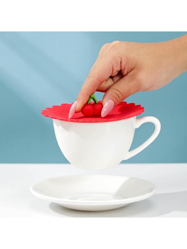 Крышка-непроливайка силиконовая Доляна «Вишенка», d=11 см, цвет красный