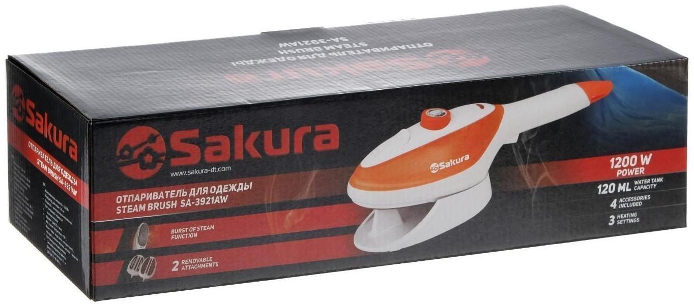 Отпариватель-щётка Sakura SA-3921AW, ручной, 1200 Вт, 3 режима, 2 насадки, 120 мл, 25 г/мин