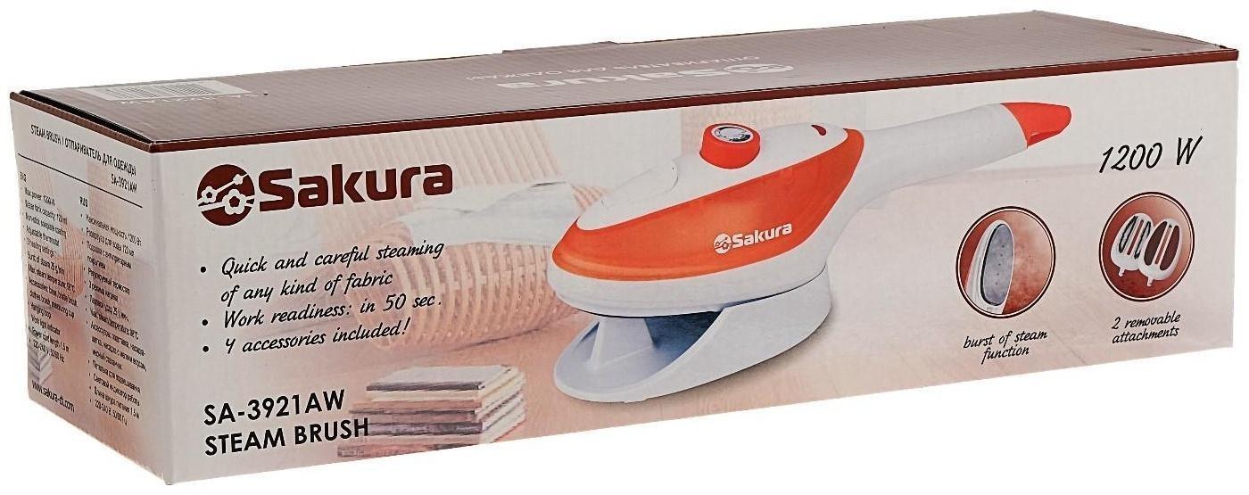 Отпариватель-щётка Sakura SA-3921AW, ручной, 1200 Вт, 3 режима, 2 насадки, 120 мл, 25 г/мин