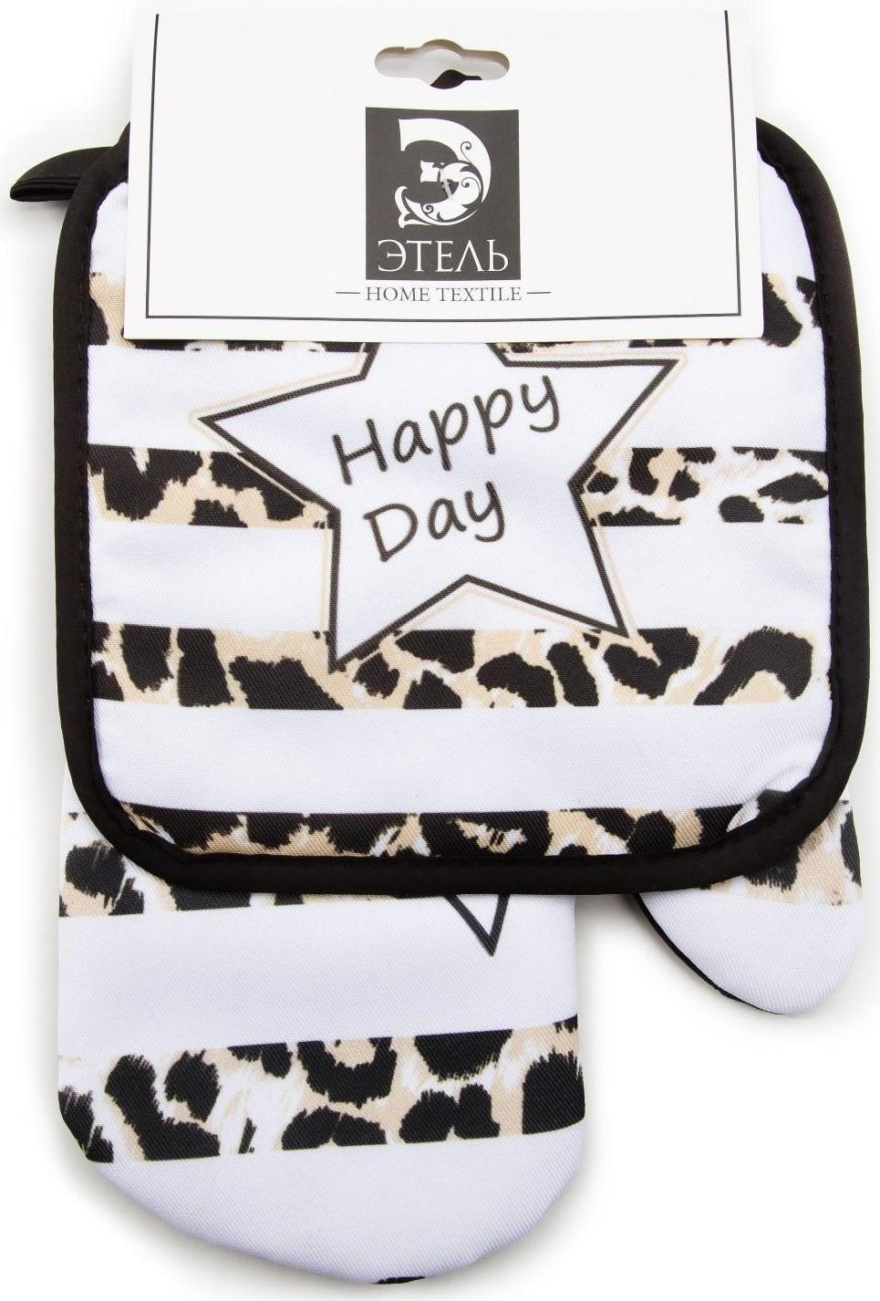 Кухонный набор (2 предмета) Этель LoveLife Happy, прихватка 17х17 см, рукавичка 26х16 см, 100% п/э