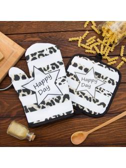 Кухонный набор (2 предмета) Этель LoveLife Happy, прихватка 17х17 см, рукавичка 26х16 см, 100% п/э