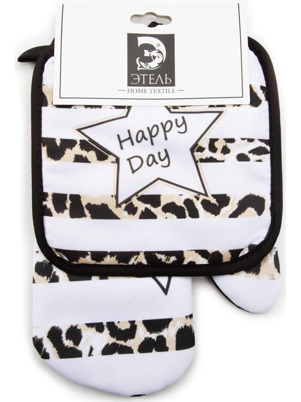 Кухонный набор (2 предмета) Этель LoveLife Happy, прихватка 17х17 см, рукавичка 26х16 см, 100% п/э