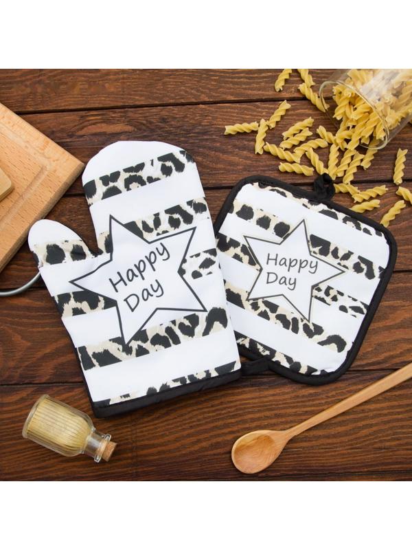 Кухонный набор (2 предмета) Этель LoveLife Happy, прихватка 17х17 см, рукавичка 26х16 см, 100% п/э