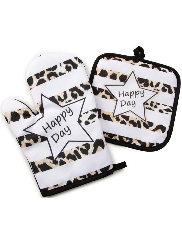 Кухонный набор (2 предмета) Этель LoveLife Happy, прихватка 17х17 см, рукавичка 26х16 см, 100% п/э