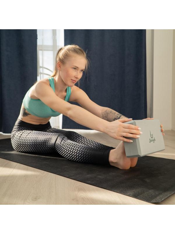 Блок для йоги 23 × 15 × 8 см, вес 180 г, цвет серый