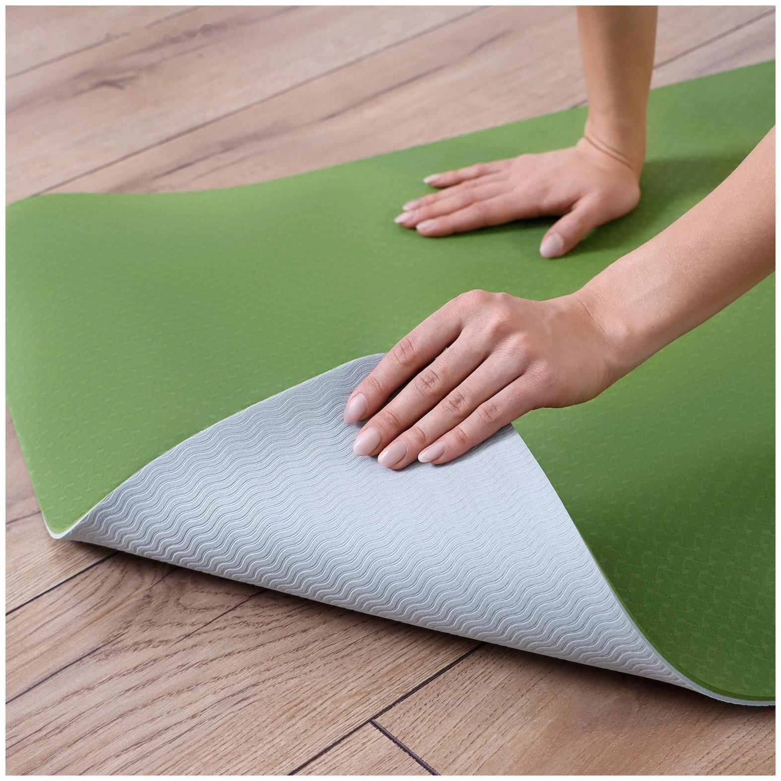 Коврик для йоги 183 × 61 × 0,6 см, двухцветный, цвет зелёный