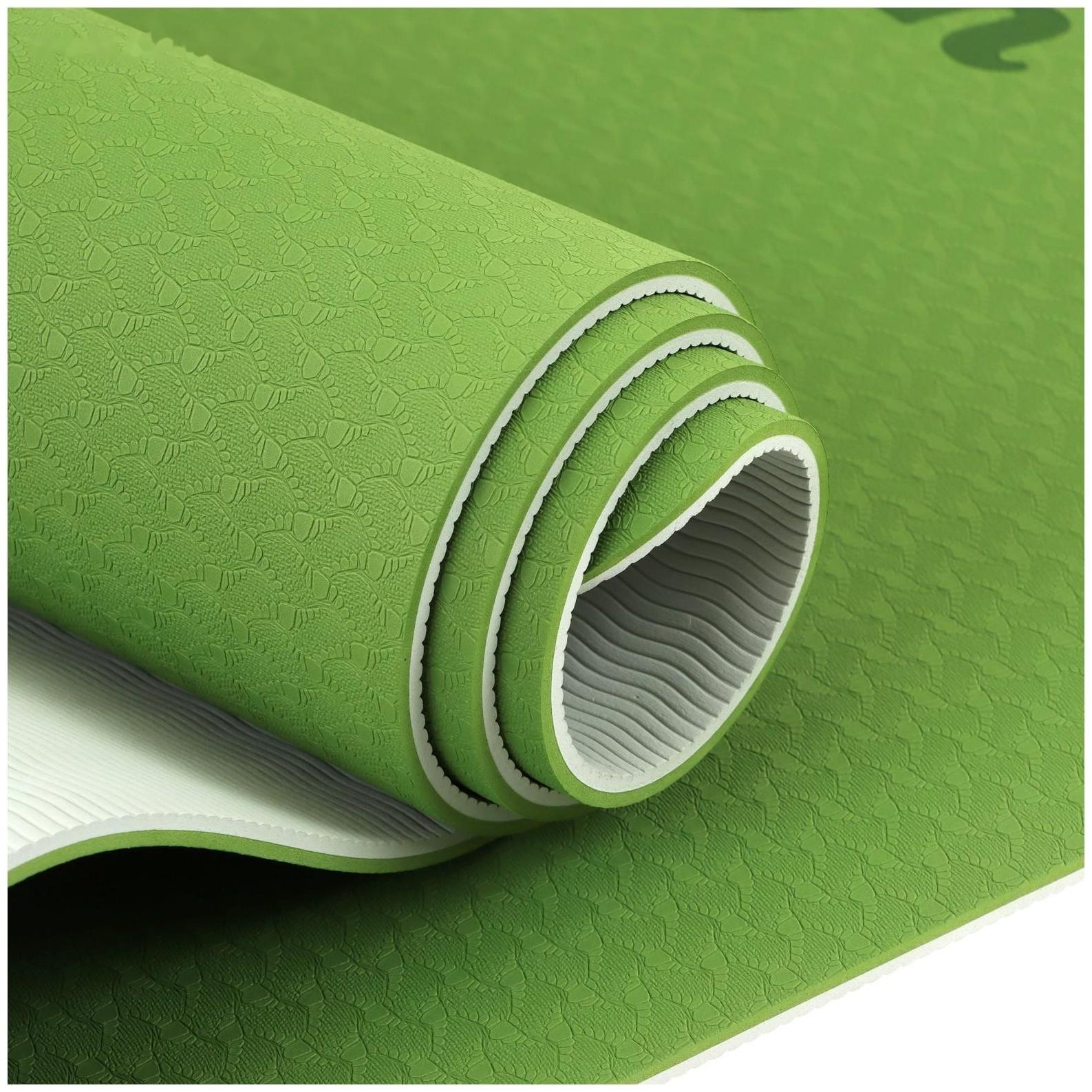 Коврик для йоги 183 × 61 × 0,6 см, двухцветный, цвет зелёный