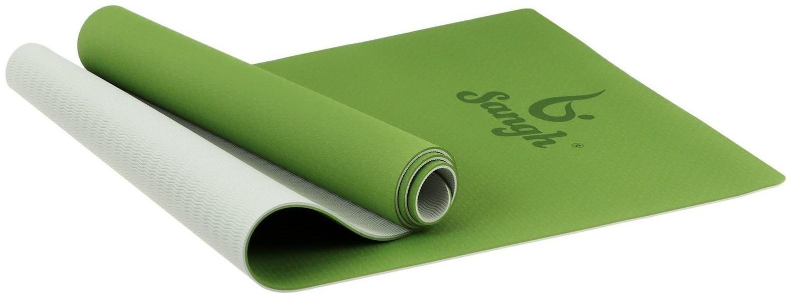 Коврик для йоги 183 × 61 × 0,6 см, двухцветный, цвет зелёный