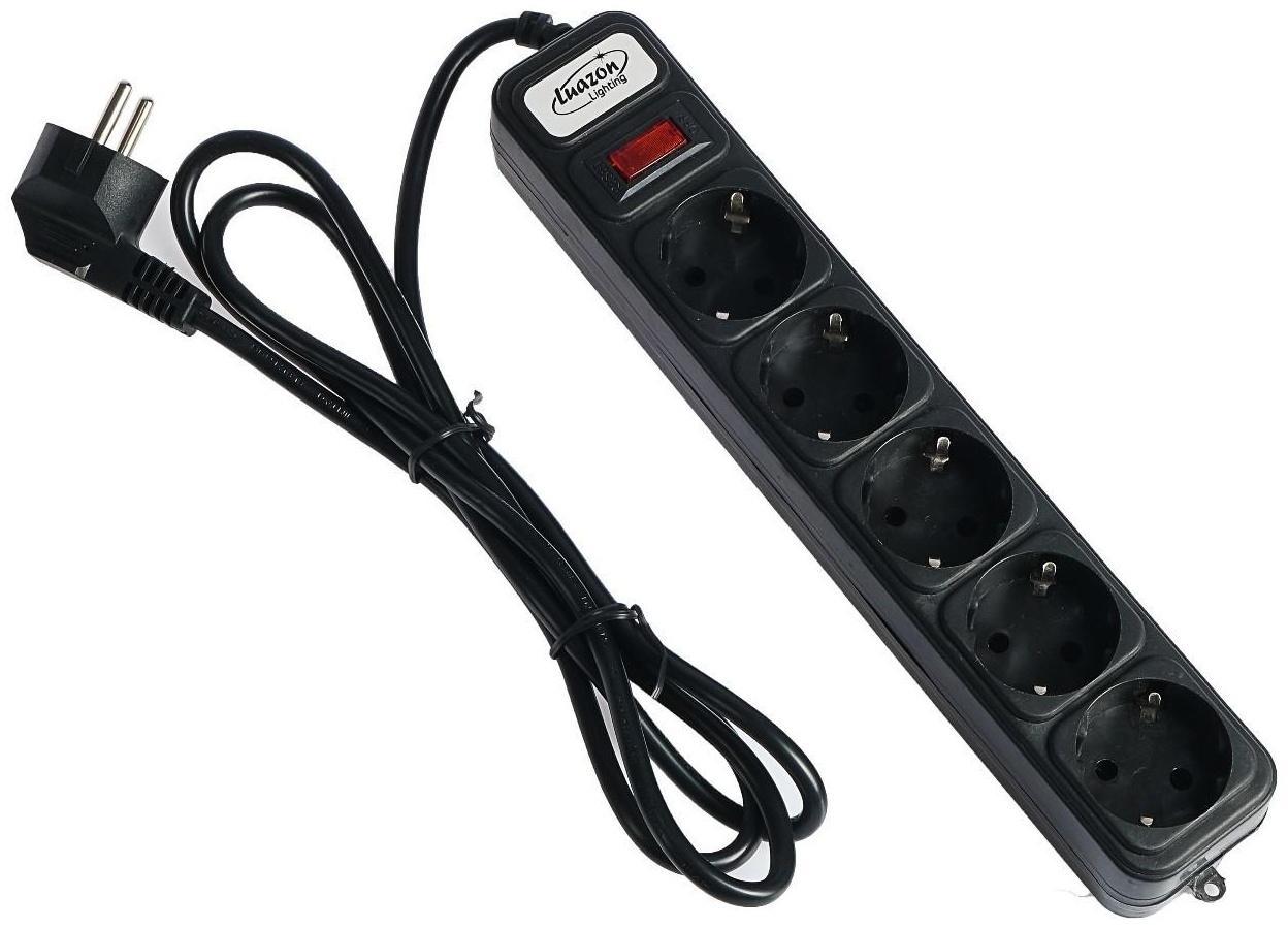 Сетевой фильтр Luazon Lighting, 5 розеток, 1.8 м, 2200 Вт, 3 х 0.75 мм2, 10 А, 220 В, черный
