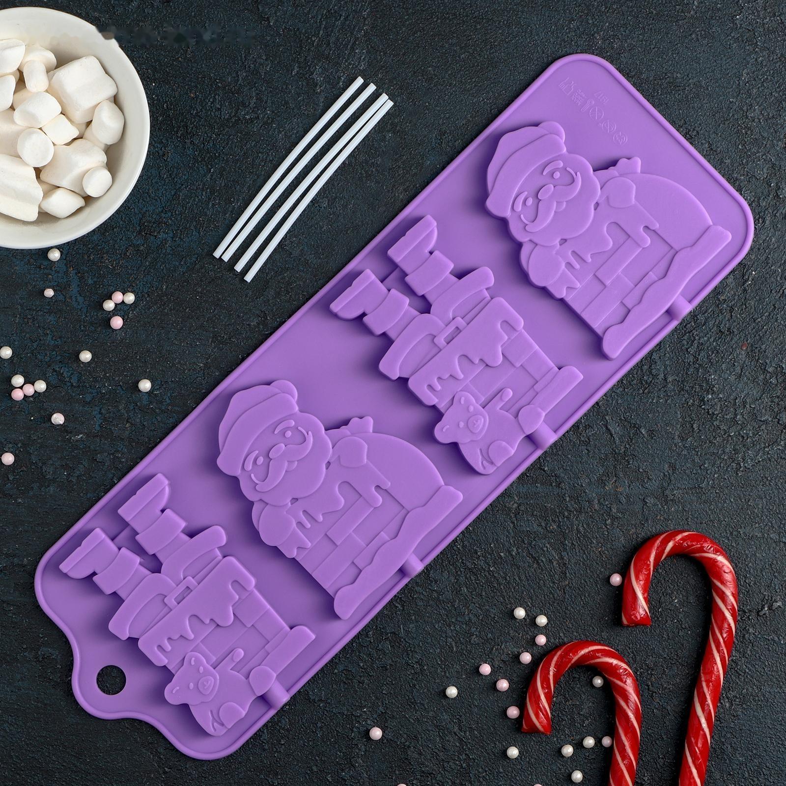 Форма для леденцов Доляна «Дед Мороз», 36×12 см, 4 ячейки, цвет МИКС