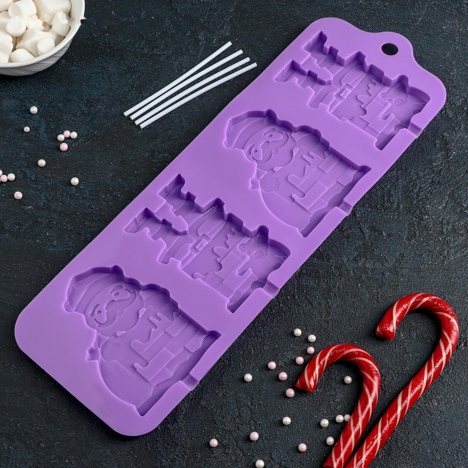 Форма для леденцов Доляна «Дед Мороз», 36×12 см, 4 ячейки, цвет МИКС