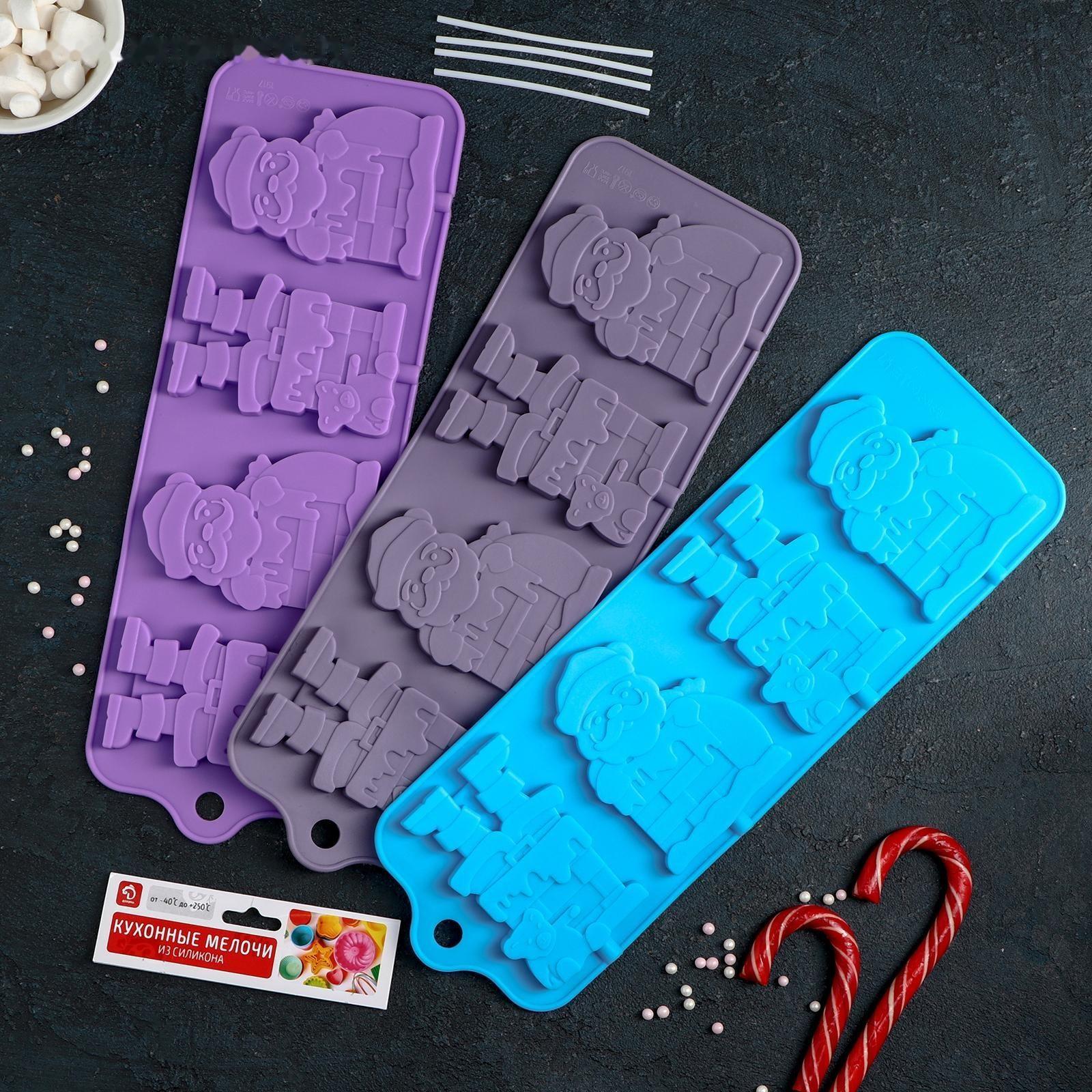 Форма для леденцов Доляна «Дед Мороз», 36×12 см, 4 ячейки, цвет МИКС