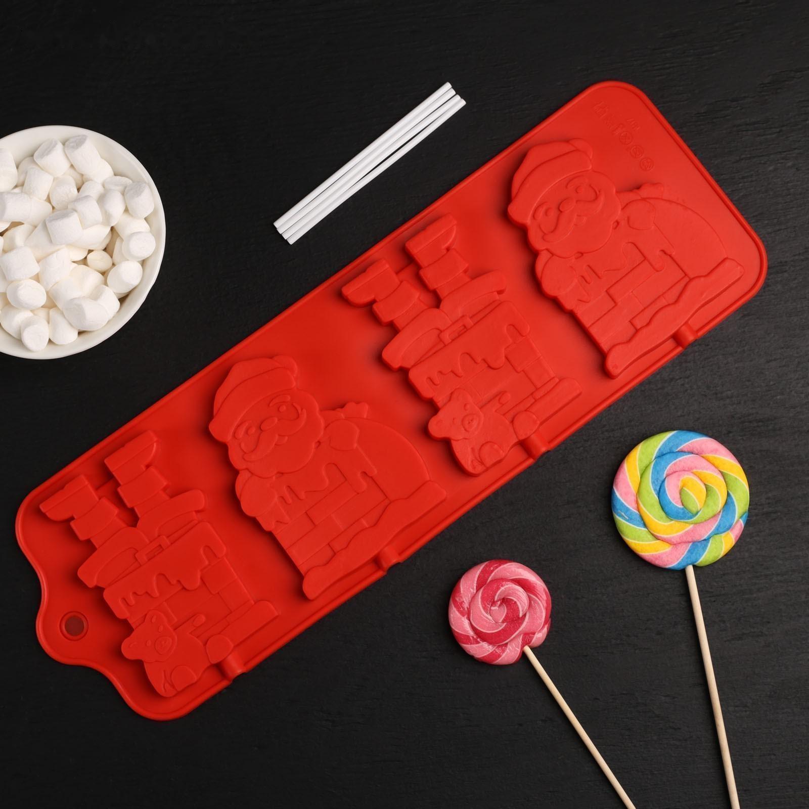 Форма для леденцов Доляна «Дед Мороз», 36×12 см, 4 ячейки, цвет МИКС