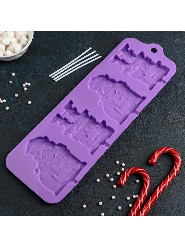 Форма для леденцов Доляна «Дед Мороз», 36×12 см, 4 ячейки, цвет МИКС