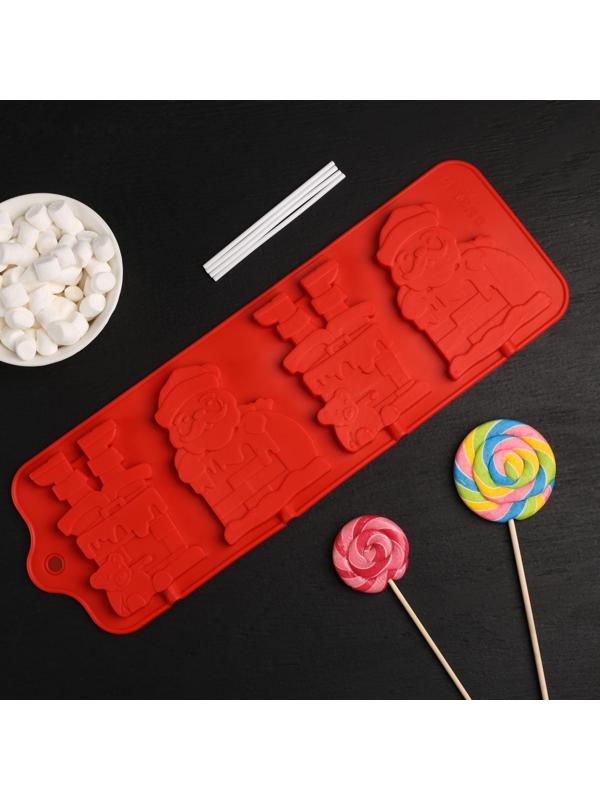 Форма для леденцов Доляна «Дед Мороз», 36×12 см, 4 ячейки, цвет МИКС